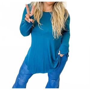 NEW BLAKELY buttery soft tunic top - plus in moroccan blue